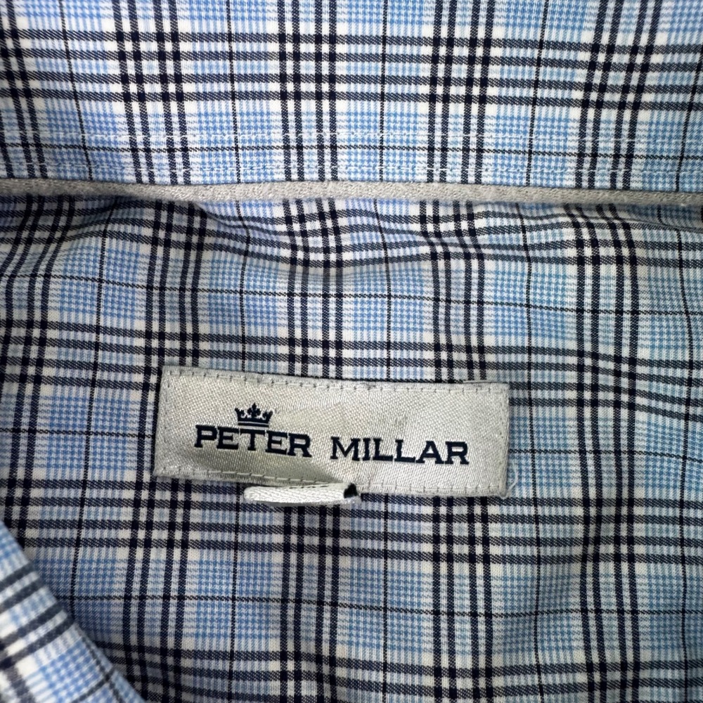 Peter Millar Button Down Shirt Men XXL Blue Grey Plaid Long Sleeve Good RN100308 - Picture 3 of 7
